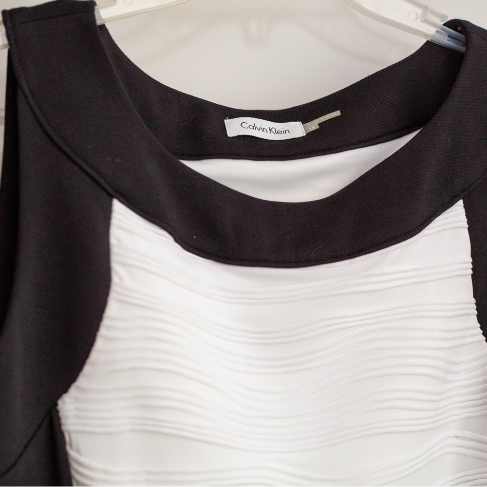 Calvin Klein Black and White Ribbed Sheath Dress